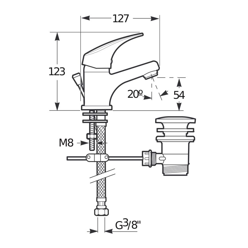 JIKA H3111N10041111 - Robinet de lavabo + bonde avec trop-plein TALAS 12,3 cm chrome brillant