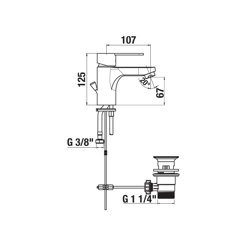 JIKA H3111Z10041111 - Kraan voor wastafel + afval met overloop LYRA 12,5 cm glanzend chroom