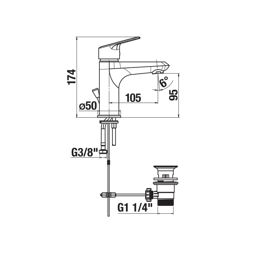 JIKA H3112E10041111 - Wastafelmengkraan + afvoer zonder overloop TALAS 17,4 cm glanzend chroom