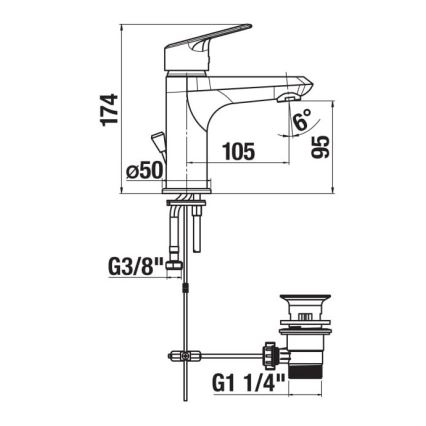 JIKA H3112E10041171 - Wastafelkraan + afvoer zonder overloop TALAS 17,4 cm glanzend chroom