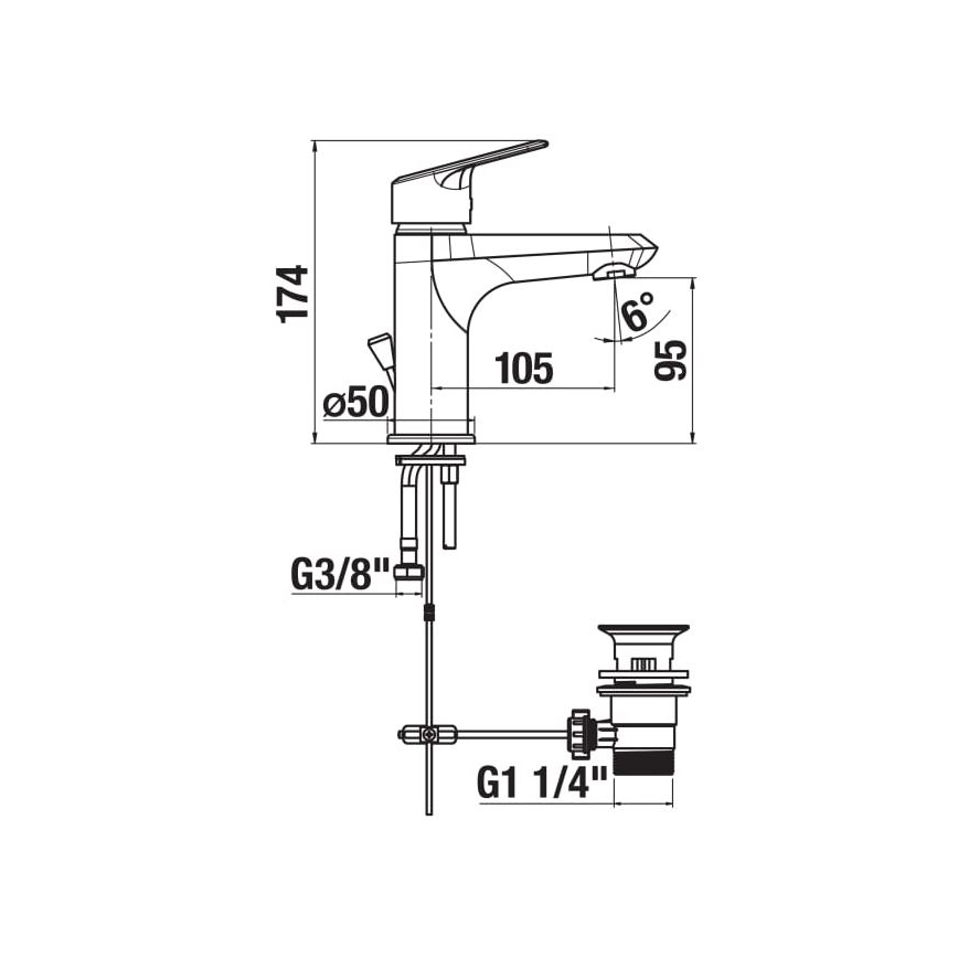 JIKA H3112E10041171 - Wastafelkraan + afvoer zonder overloop TALAS 17,4 cm glanzend chroom