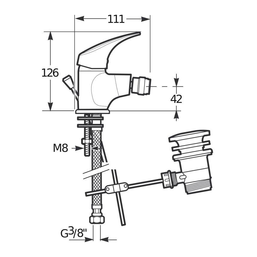 JIKA H3411N10041111 - Bidet kraan + afval zonder overloop TALAS 12,6 cm glanzend chroom