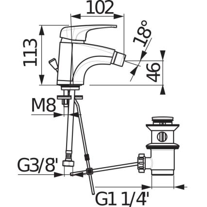 JIKA H3411U10041111 - Bidet kraan + afval zonder overloop DEEP 11,3 cm glanzend chroom