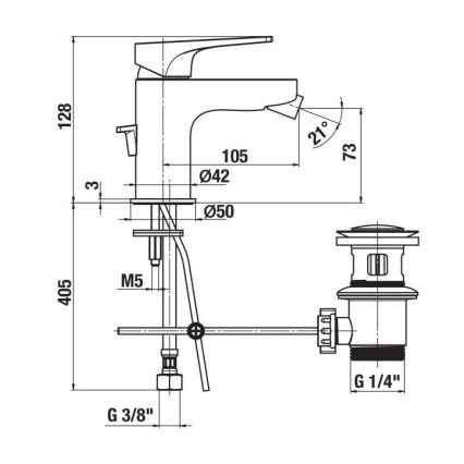 JIKA H3411X10041111 - Bidet kraan + afval zonder overloop CUBITO 12,8 cm glanzend chroom
