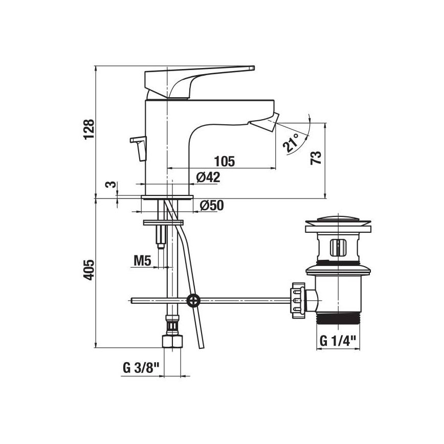 JIKA H3411X10041111 - Bidet kraan + afval zonder overloop CUBITO 12,8 cm glanzend chroom