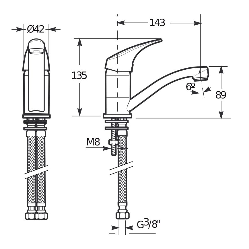JIKA H3511N10042201 - Keukenkraan TALAS 13,5 cm glanzend chroom