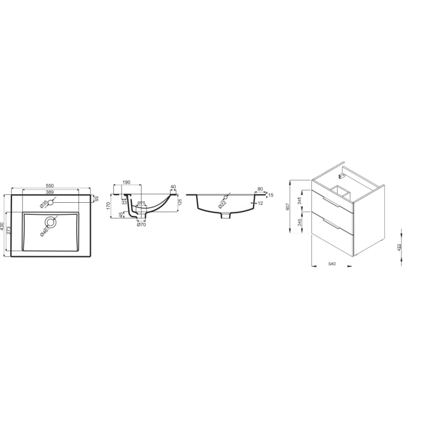JIKA H4536111763001 - Badkamerkast met wastafel CUBE 60,7x55 cm wit