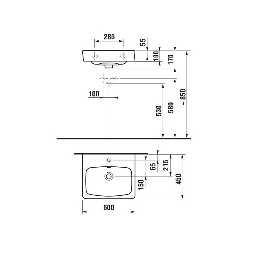 JIKA H8103820001041 - Wandgemonteerde wastafel LYRA 60x45 cm keramiek/wit