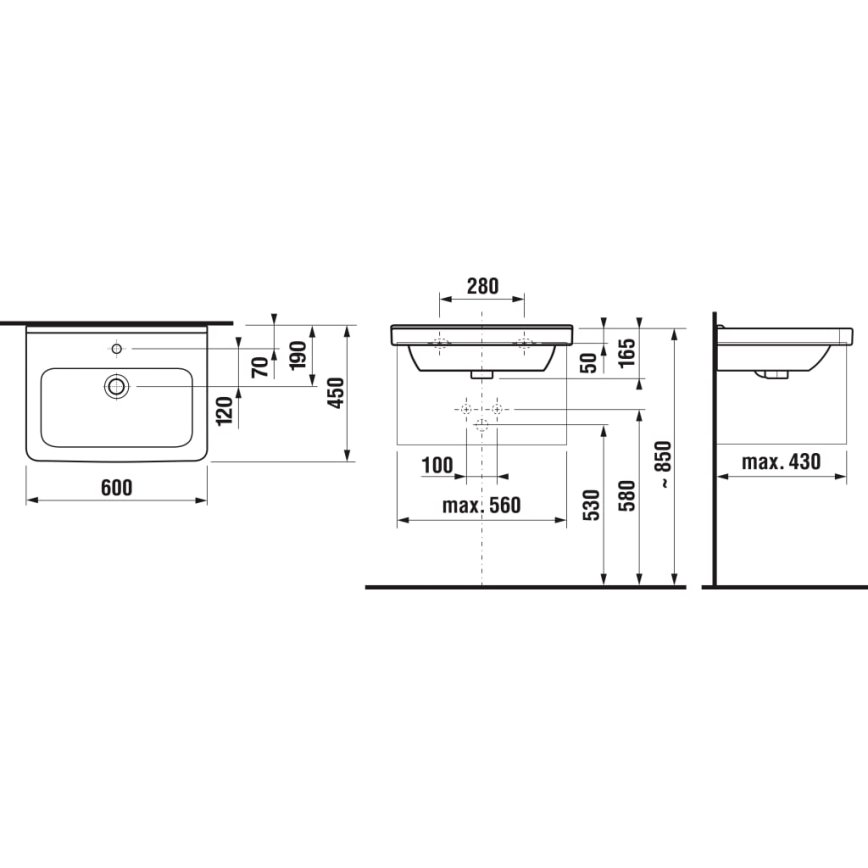 JIKA H8104230001041 - Wandgemonteerde wastafel CUBITO 60x45 cm keramiek/wit