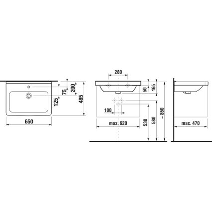 JIKA H8104240001041 - Wandgemonteerde wastafel CUBITO 65x48,5 cm keramiek/wit