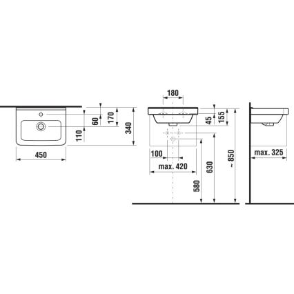 JIKA H8114220001041 - Wandgemonteerde wastafel CUBITO 45x34 cm keramiek/wit