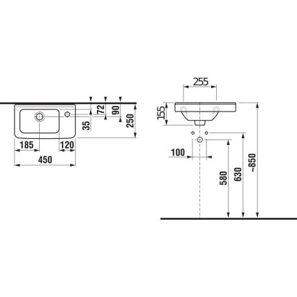 JIKA H8114240001061 - Wandgemonteerde wastafel CUBITO 45x25 cm keramiek/wit