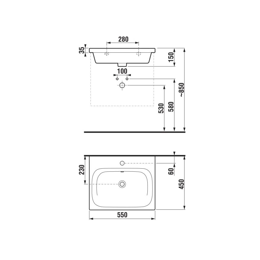 JIKA H8127120001041 - Wandgemonteerde wastafel MIO 55x45 cm keramiek/wit