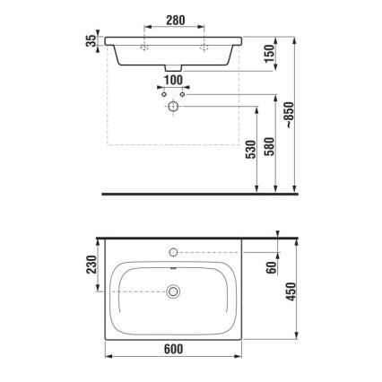 JIKA H8127130001041 - Wandgemonteerde wastafel MIO 60x45 cm keramiek/wit