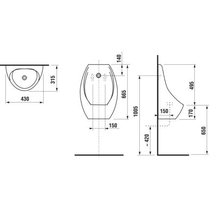 JIKA H8411010004871 - Urinoir met sensor DOMINO 24V, achteraansluiting en achterafvoer, keramiek/wit