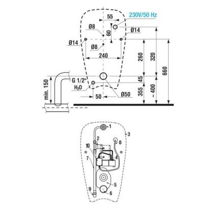 JIKA H8430700004901 - Urinoir avec capteur GOLEM 230V, alimentation interne, évacuation arrière, céramique/blanc
