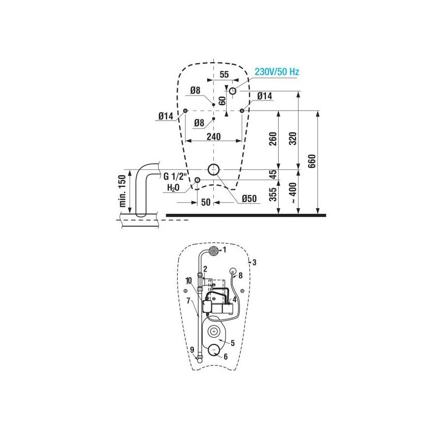 JIKA H8430700004901 - Urinoir avec capteur GOLEM 230V, alimentation interne, évacuation arrière, céramique/blanc