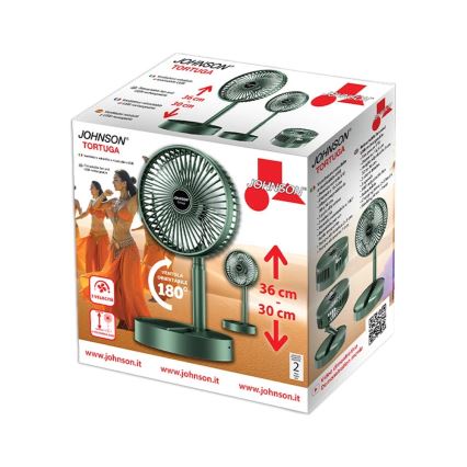 JOHNSON - Oplaadbare tafelventilator TORTUGA 5W/3,7V 1200 mAh Ø 16,5 cm groen