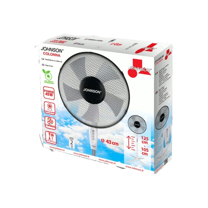 JOHNSON - Staande ventilator COLONNA 45W/230V Ø 40 cm zwart/wit