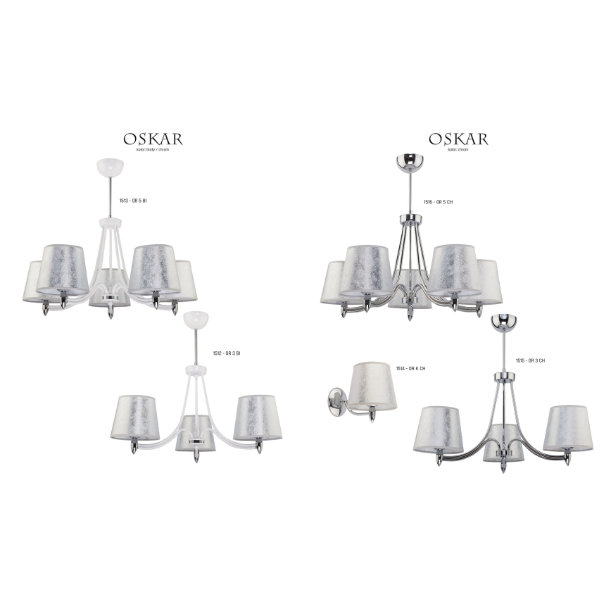 Jupiter 1513 - OR 5 bi - Hanglamp met vaste pendel OSKAR 5xE27/60W
