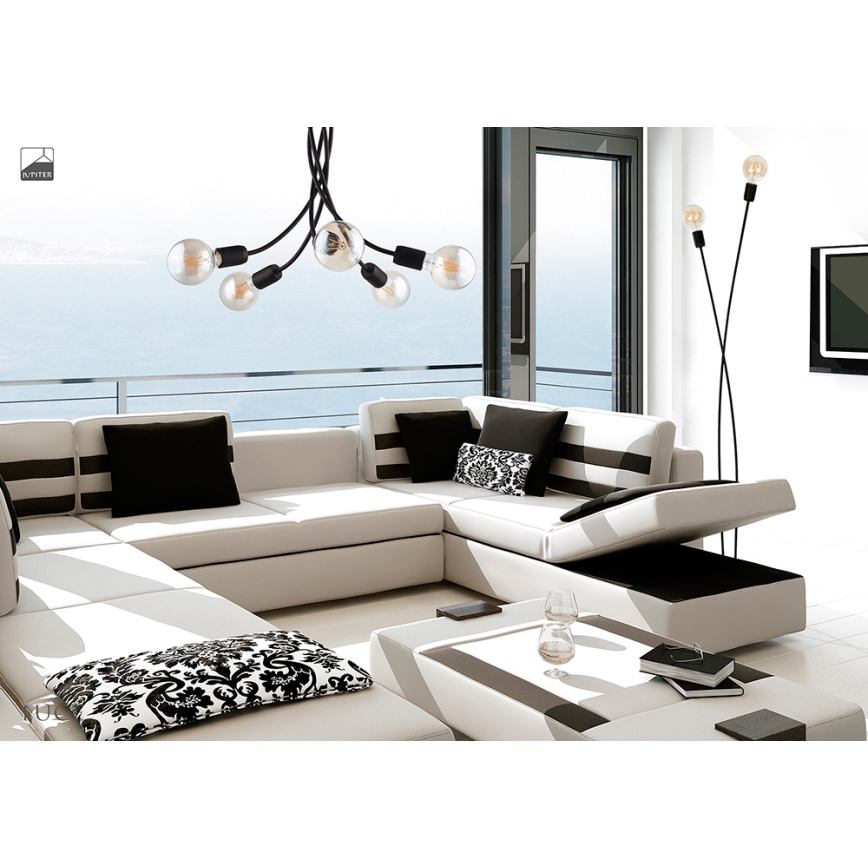 Jupiter 1640 - Hanglamp met vaste pendel LUCE 5xE27/60W/230V zwart