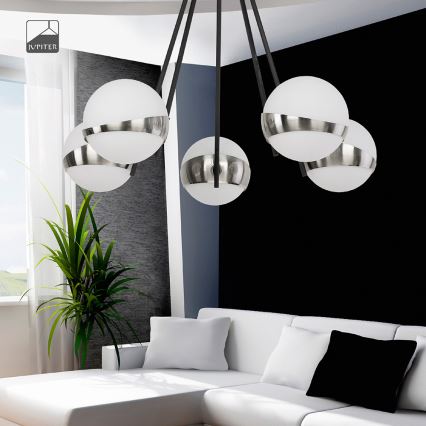 Jupiter 1715 - Hanglamp met vaste pendel ELFA 5xE14/40W/230V glanzend chroom
