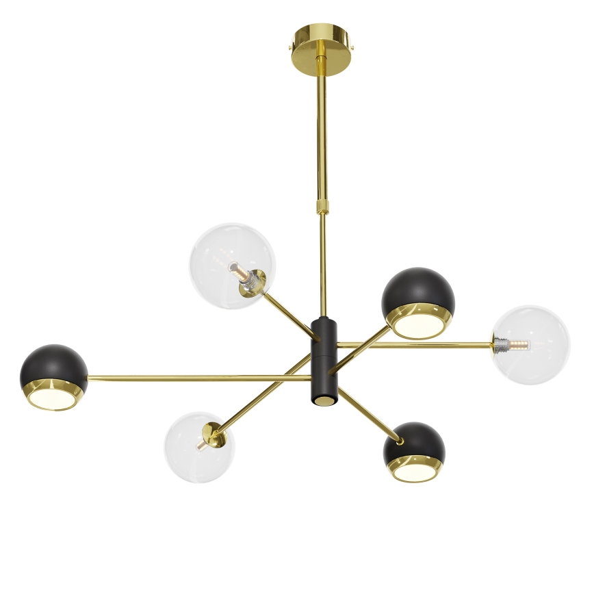 Jupiter 1967 - Lustre sur tige MOKA 3xGU10/10W/230V + 3xG9/10W/230V doré/noir/transparent