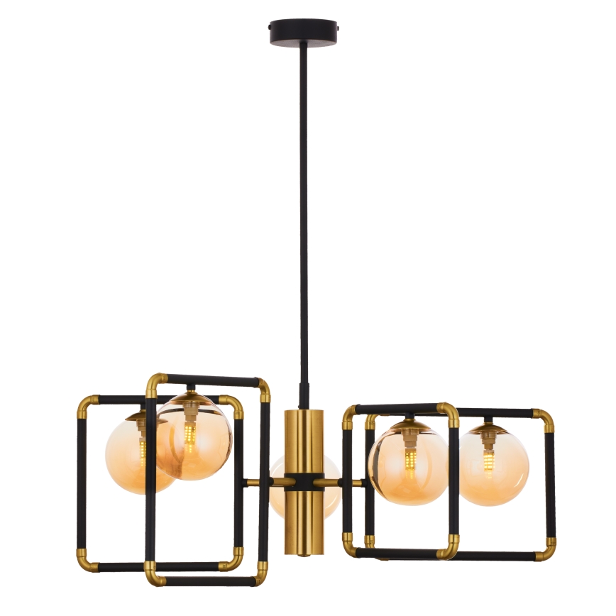 Jupiter 1984 - Hanglamp met vaste pendel IBRA 5xG9/10W/230V zwart/goud/beige