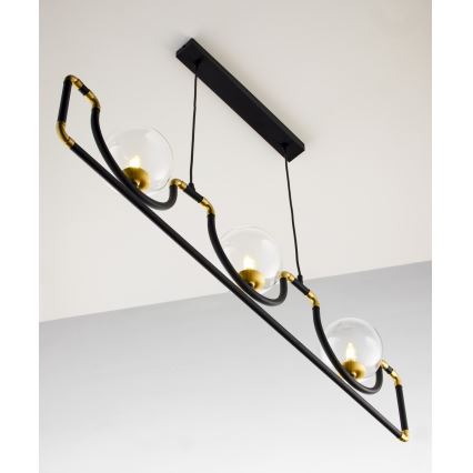 Jupiter 1990 - Hanglamp aan een koord HANZA 3xG9/10W/230V zwart/goud