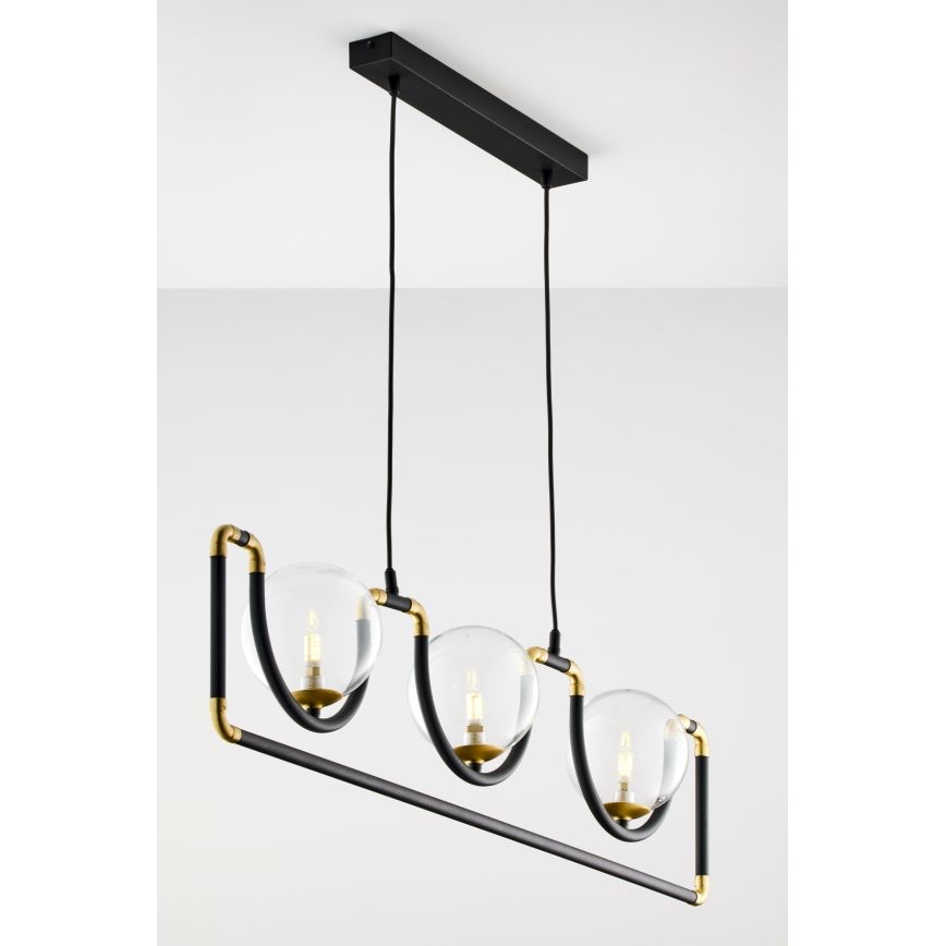 Jupiter 1990 - Hanglamp aan een koord HANZA 3xG9/10W/230V zwart/goud