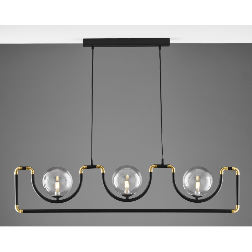 Jupiter 1990 - Hanglamp aan een koord HANZA 3xG9/10W/230V zwart/goud