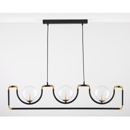 Jupiter 1990 - Hanglamp aan een koord HANZA 3xG9/10W/230V zwart/goud