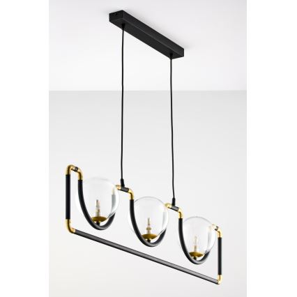 Jupiter 1990 - Hanglamp aan een koord HANZA 3xG9/10W/230V zwart/goud