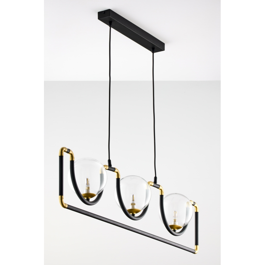 Jupiter 1990 - Hanglamp aan een koord HANZA 3xG9/10W/230V zwart/goud