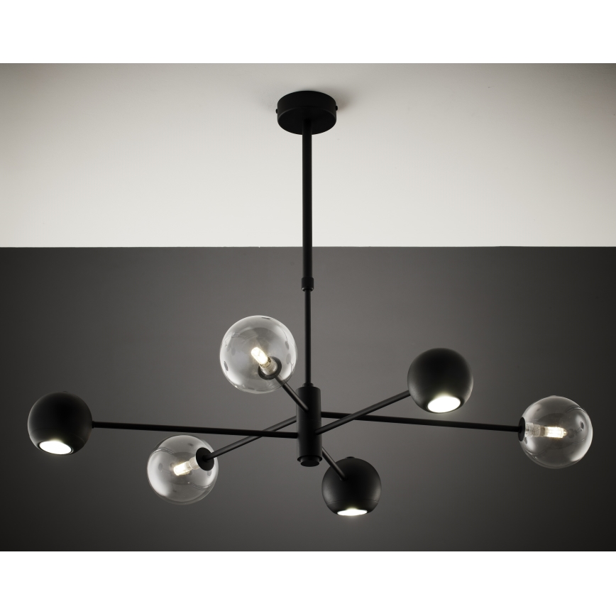 Jupiter 1995 - Hanglamp met vaste pendel MOKA 3xGU10/10W/230V + 3xG9/10W/230V zwart/doorzichtig