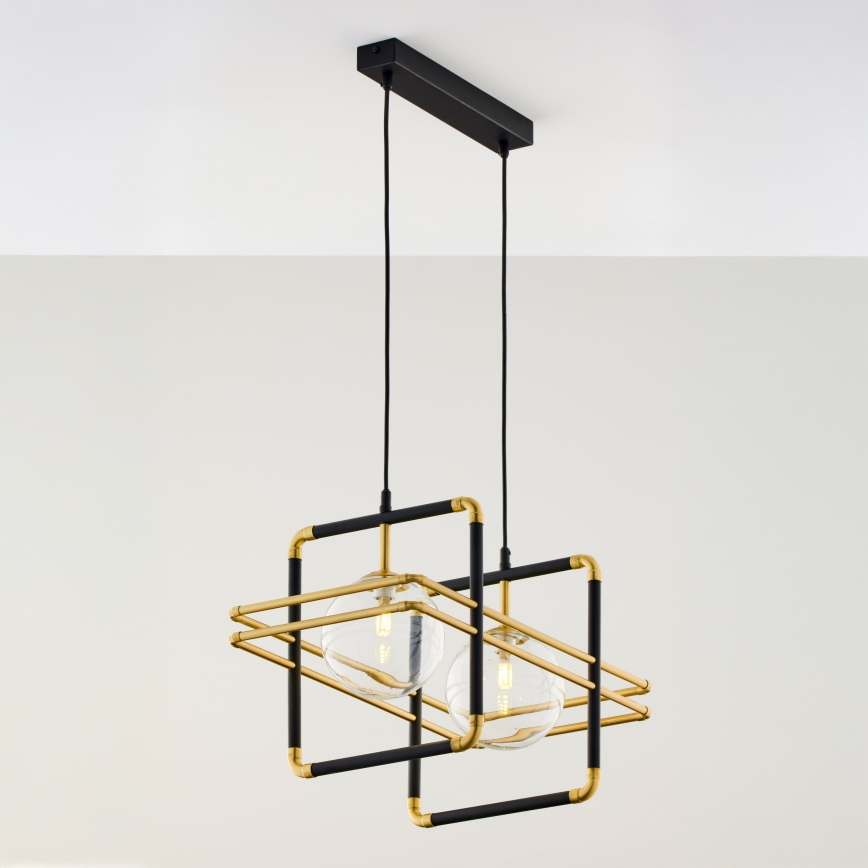 Jupiter 2029 - Hanglamp aan een koord FIORI 2xG9/10W/230V zwart/goud/doorzichtig