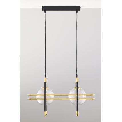 Jupiter 2029 - Hanglamp aan een koord FIORI 2xG9/10W/230V zwart/goud/doorzichtig
