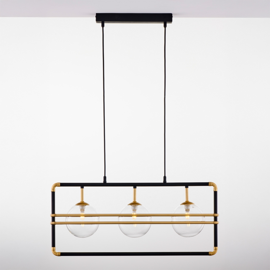Jupiter 2030 - Hanglamp aan een koord FIORI 3xG9/10W/230V zwart/goud/doorzichtig
