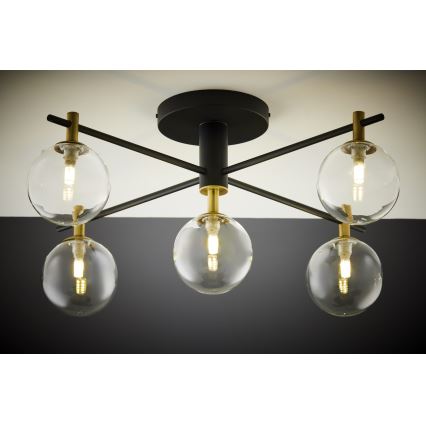 Jupiter 2035 - Bevestigde hanglamp FIGARO 5xG9/10W/230V zwart/goud/beige/doorzichtig