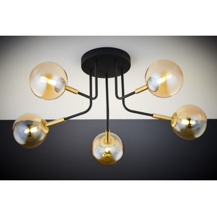 Jupiter 2038 - Hanglamp met vaste pendel BURANO 5xG9/10W/230V zwart/goud/beige