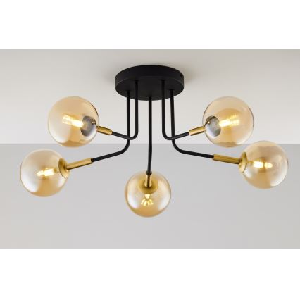 Jupiter 2038 - Hanglamp met vaste pendel BURANO 5xG9/10W/230V zwart/goud/beige