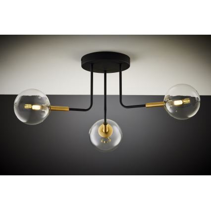 Jupiter 2039 - Hanglamp met vaste pendel BURANO 3xG9/10W/230V zwart/goud/doorzichtig