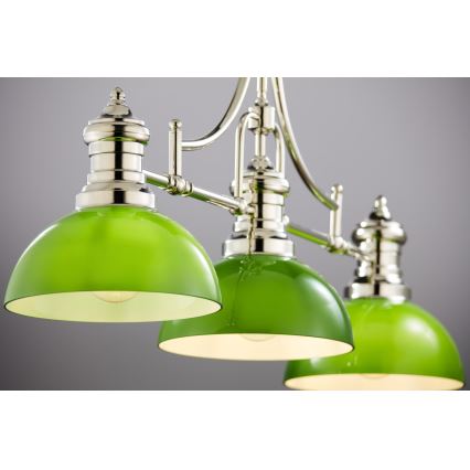 Jupiter 2072 - Hanglamp aan stang PLATINO 3xE27/15W/230V groen/glanzend chroom