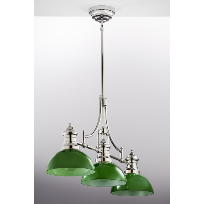 Jupiter 2072 - Lustre sur tige PLATINO 3xE27/15W/230V vert/chrome brillant