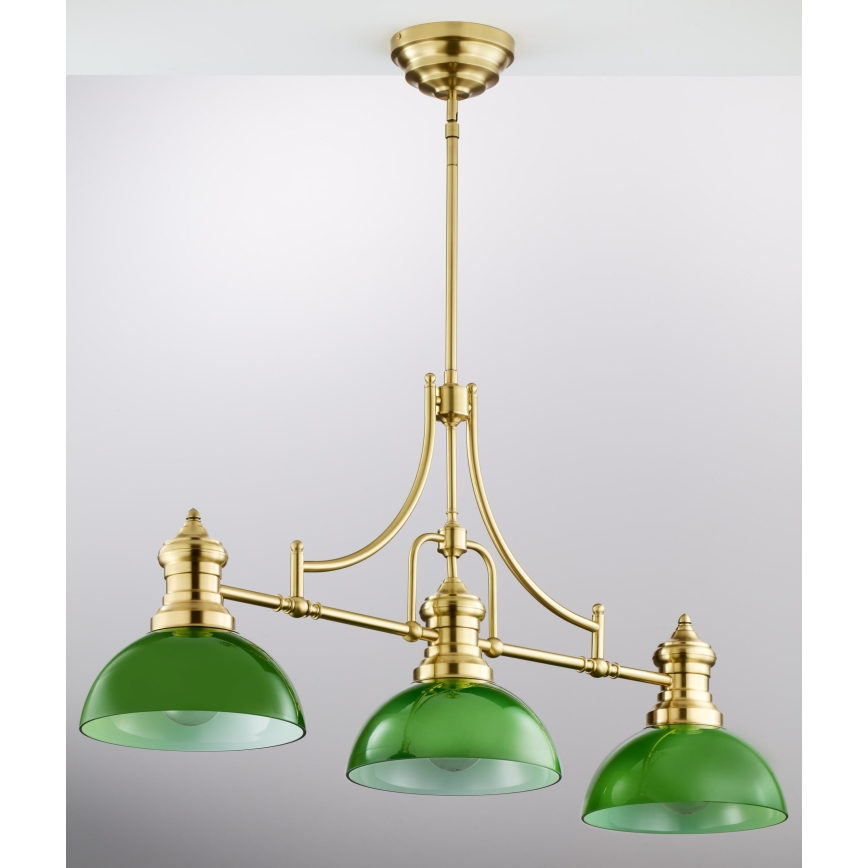 Jupiter 2074 - Hanglamp met staaf PLATINO 3xE27/15W/230V groen/goud