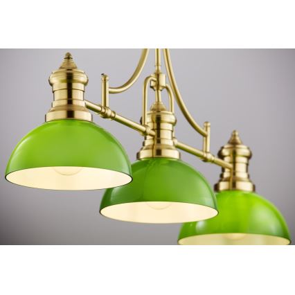 Jupiter 2074 - Hanglamp met staaf PLATINO 3xE27/15W/230V groen/goud