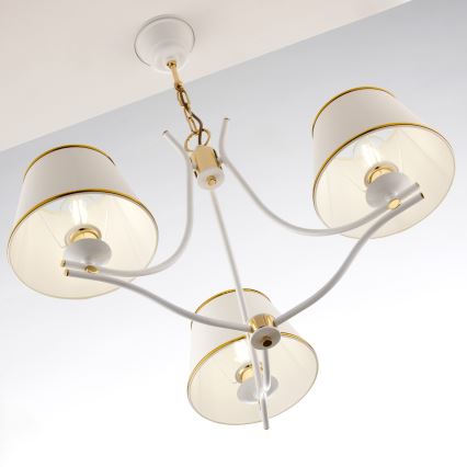 Jupiter 2085 - Kroonluchter aan ketting SAMBA 3xE27/15W/230V wit/goud