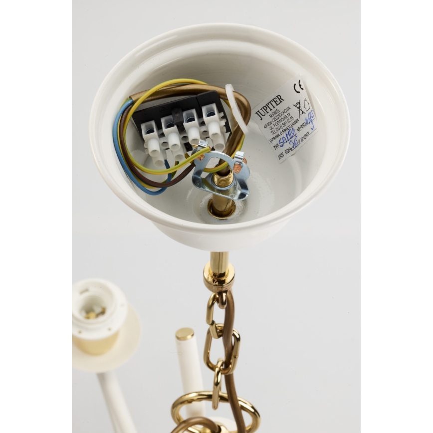 Jupiter 2085 - Kroonluchter aan ketting SAMBA 3xE27/15W/230V wit/goud