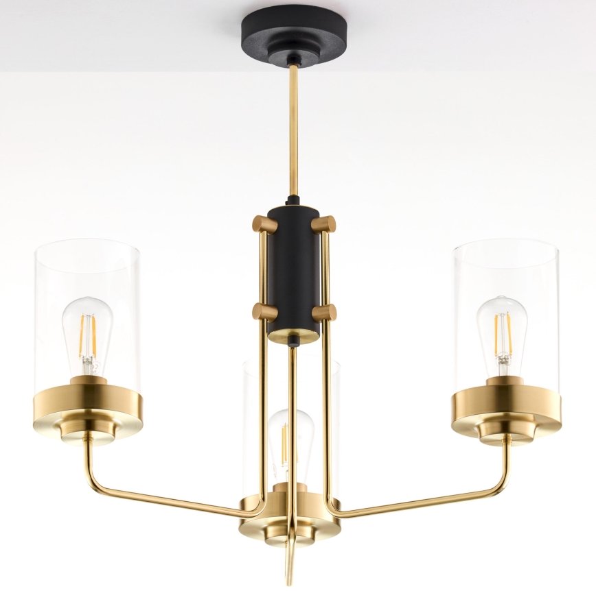 Jupiter 2087 - Kroonluchter met stang RAMIREZ 3xE27/15W/230V goud/zwart