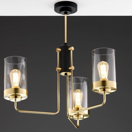 Jupiter 2087 - Kroonluchter met stang RAMIREZ 3xE27/15W/230V goud/zwart